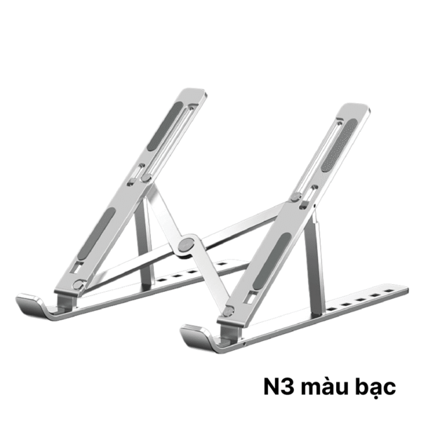 Giá đỡ laptop N3 BẠC - Nhôm gấp gọn, 7 cấp độ điều chỉnh, cho máy 11-15inch