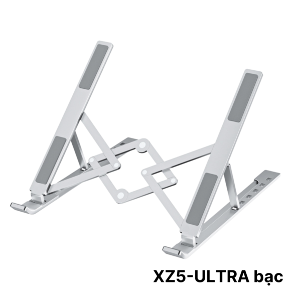 Giá đỡ laptop XZ5 ULTRA BẠC - Nhôm gấp gọn, 10 cấp độ điều chỉnh, cho máy tính 11-17inch