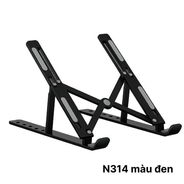 Giá đỡ laptop N314 ĐEN -  Nhôm gấp gọn, 7 cấp độ điều chỉnh, cho máy 11-14 inch