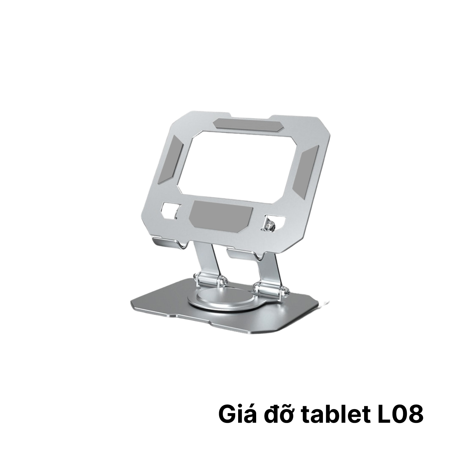 Giá đỡ xoay tablet L08 BẠC – Kim loại, xoay 360° phù hợp cho tablet dưới 11 inch