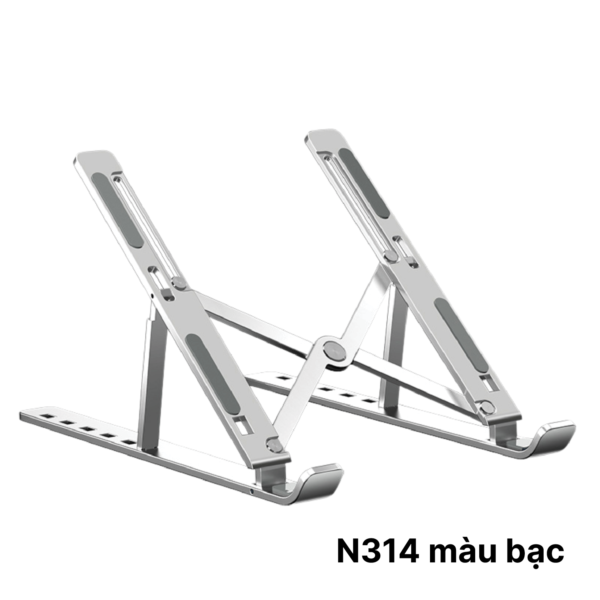 Giá đỡ laptop N314 BẠC -  Nhôm gấp gọn, 7 cấp độ điều chỉnh, cho máy 11-14 inch