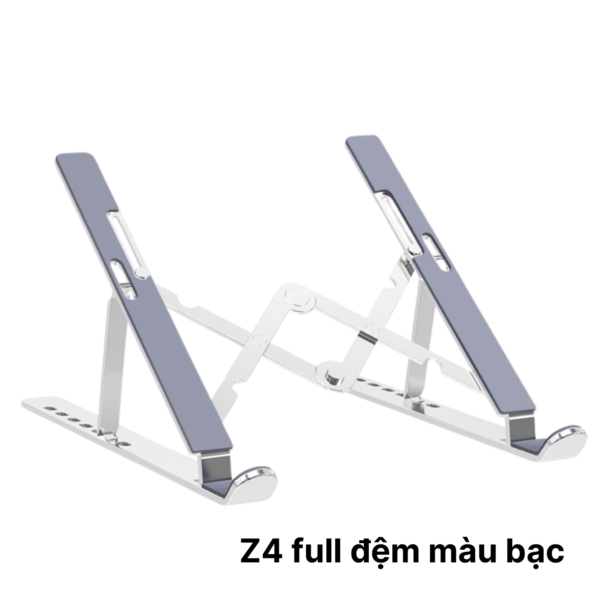 Giá đỡ laptop Z4 Full đệm BẠC - Nhôm gấp gọn, 10 cấp độ điều chỉnh, cho máy 11-16inch