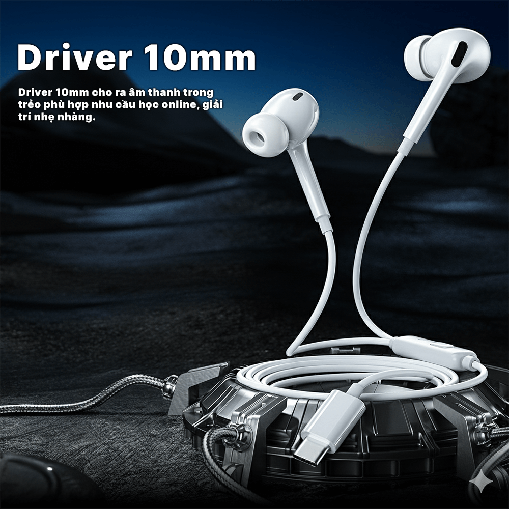 Tai nghe inear Wekome YB06 Type_C - Driver 10mm, Thiết kế cơ bản, Âm thanh sống động