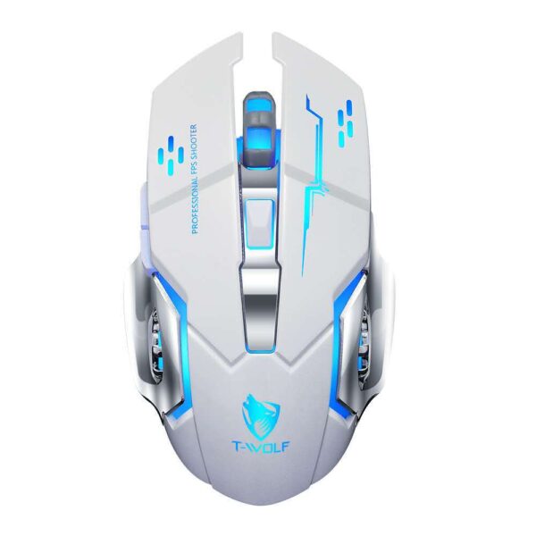 Chuột Gaming Không Dây T Wolf Q13 White - Thiết kế gaming, Kết nối 2.4Ghz, LED RGB, Silent Switch