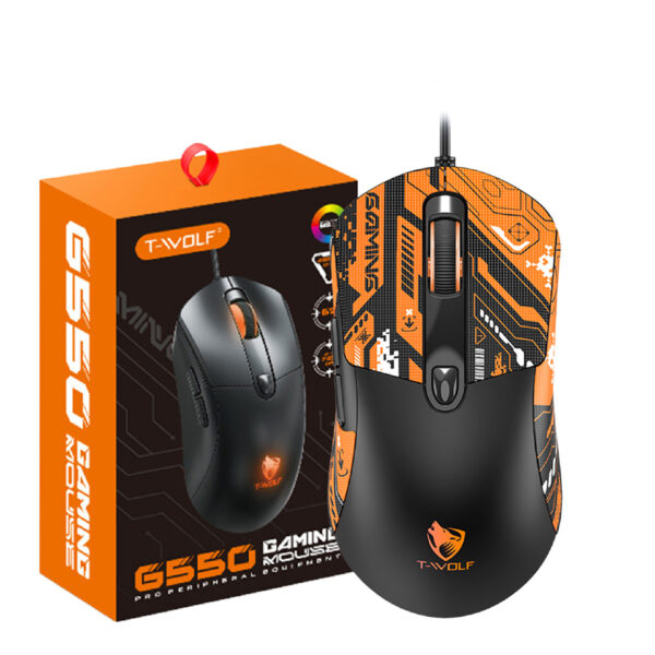 Chuột Gaming Có Dây T Wolf G550 Cam - Thiết kế gaming, Kết nối USB, LED RGB, 6 Phím Chức Năng, 4 Mode DPI