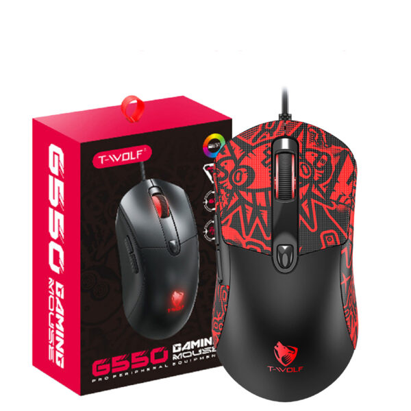 Chuột Gaming Có Dây T Wolf G550 Đỏ - Thiết kế gaming, Kết nối USB, LED RGB, 6 Phím Chức Năng, 4 Mode DPI