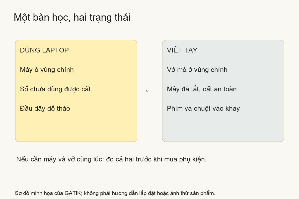 Sơ đồ chuyển bàn học từ trạng thái laptop sang vùng viết tay