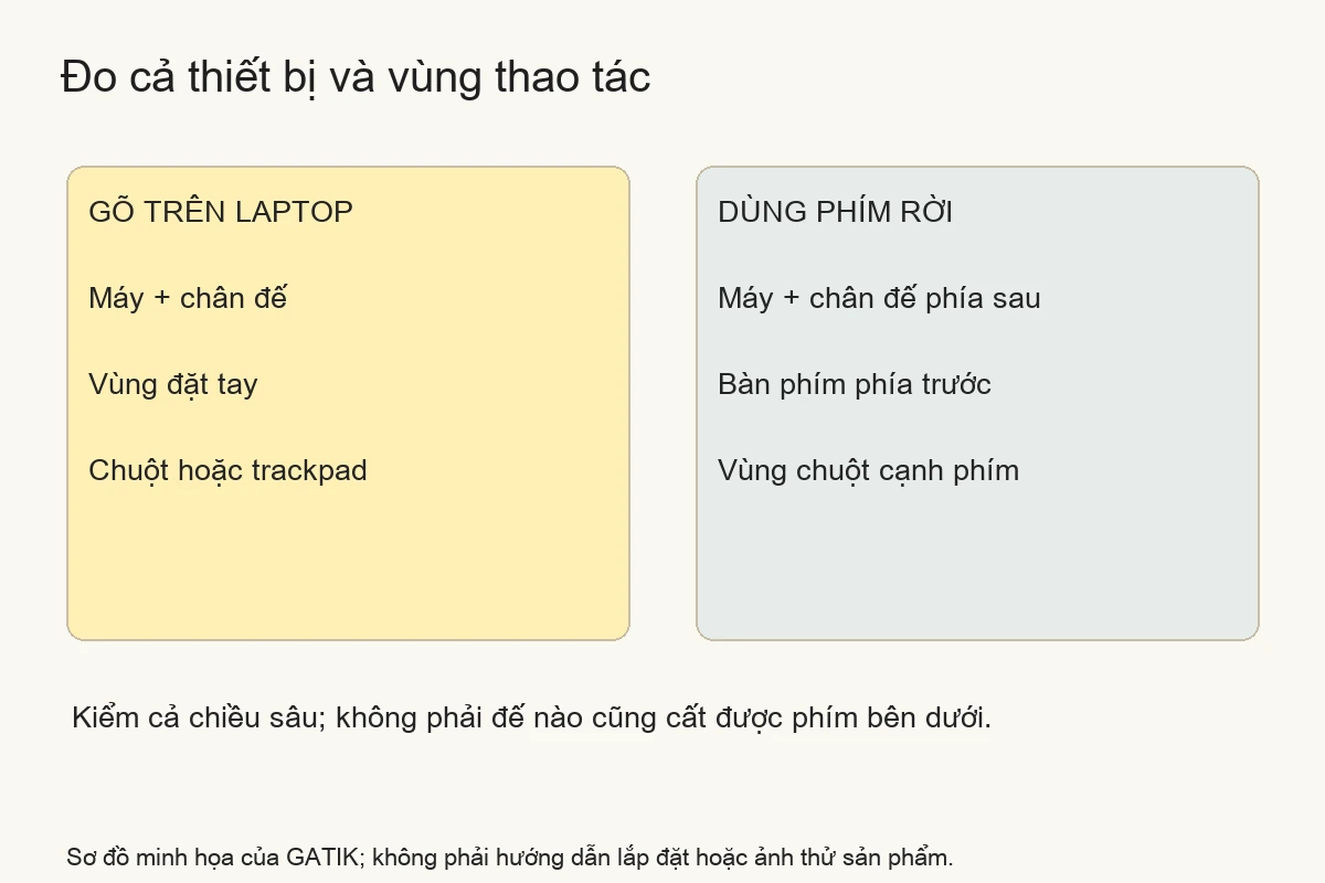 Sơ đồ các vùng cần đo khi dùng laptop trực tiếp hoặc thêm bàn phím rời